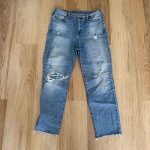 True Religion High Rise Star Cropped Straight Leg Medium Wash Distressed Jeans